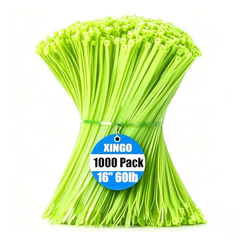1000 PCS PCS Apple Green Zip Ties 16 Inch (16 Inch(60 lbs, 1000 pcs) / Apple Green)