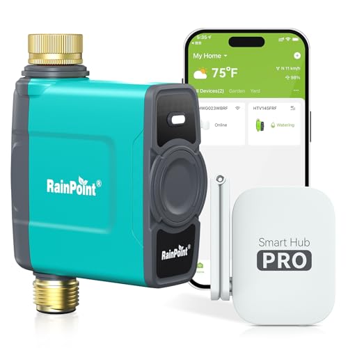 WiFi Water Timer for Garden Hose (Mint Green / Brass Outlet Timer with WiFi Hub)