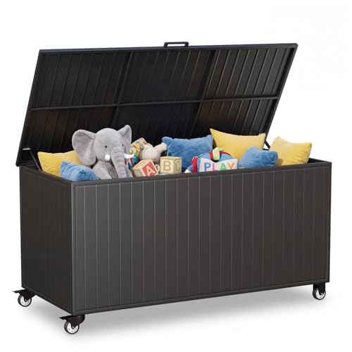 250 Gallon Metal Large Outdoor Deck Box with 4 Wheels (250 Gallon / Black)