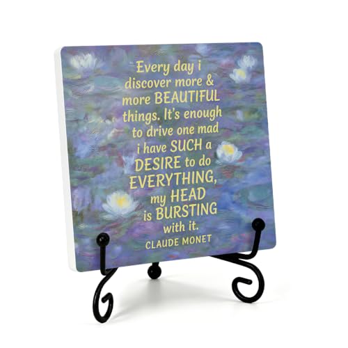Claude Monet Quote for Home Office Book Shelf Table Decor 6.3x6.3 Inch (Multicolor 1740 / Wooden sign with iron frame（6.3 x 6.3 inches）)