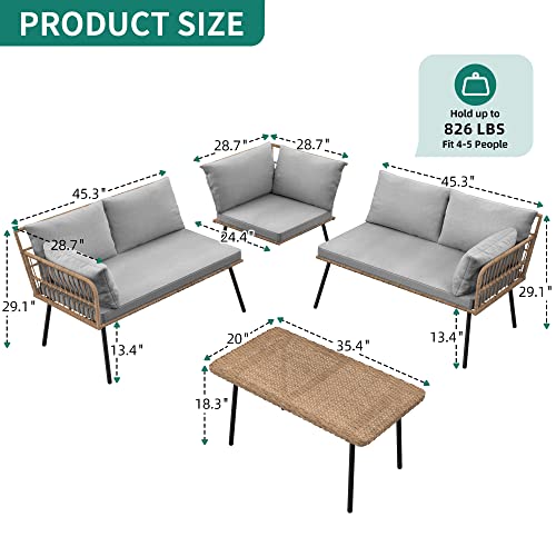 4 Pieces Patio Furniture Set (4PCS Sofa Set / Grey)