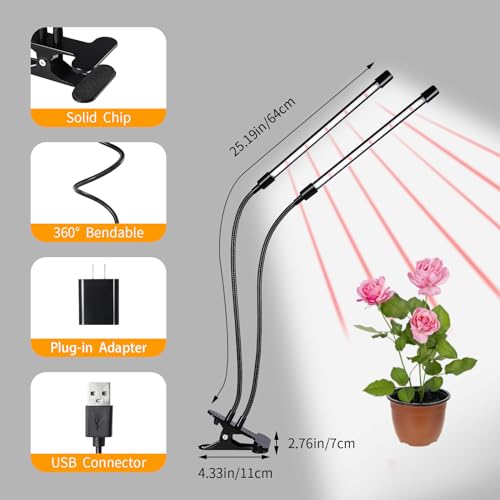 Black Grow Lights for Indoor Plants (2 Head 2 Pack)