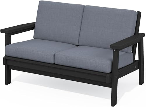 HDPE Outdoor Loveseat (Black/Grey)