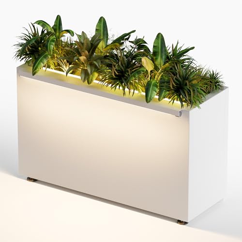 30" H Rectangular Metal Planter with Led Light for Indoor Outdoor White (White / 16.1"H×10"W×30"L)
