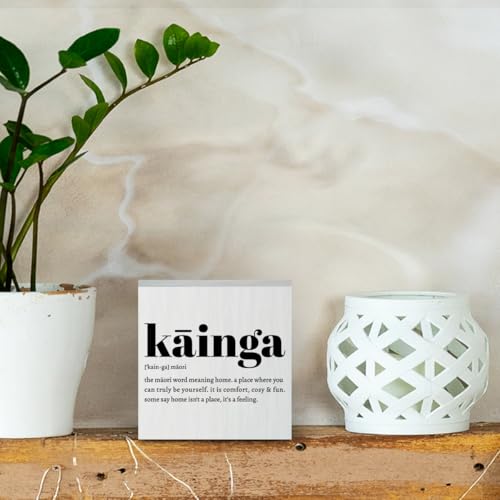 Kainga Definition Maori Rustic Home Office Decor Wooden Box Sign (White 1232 / Wooden box（5.1 x 5.1 inches）)