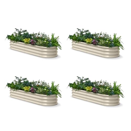 4 Pcs Galvanized Raised Garden Bed 6x2x1 ft (Beige / 6x2x1ft)