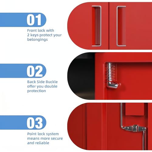 71 Inch Lockable Metal Storage Cabinet (Black & Red / 15.75"D x 31.50"W x 70.87"H)
