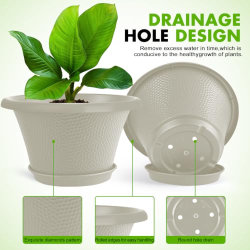 12 Inch Pots for Plants (Diamond Pattern-beige / 12 inch-4 Pack)