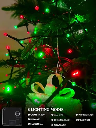 Solar Christmas Lights Outdoor 4 Pack 132FT 400 LED String Lights Red Green (Red and Green / 4 pack)