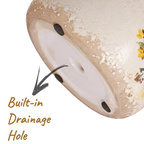Rustic Cottage Ceramic Plant Pot with Decorative Saucer (Yellow Sage / 7.7 in - w/ Saucer)