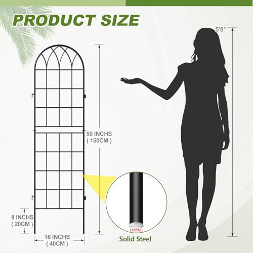 4 Pack Garden Trellis for Climbing Plants (59''H x 16''W/4 Pack / Black)
