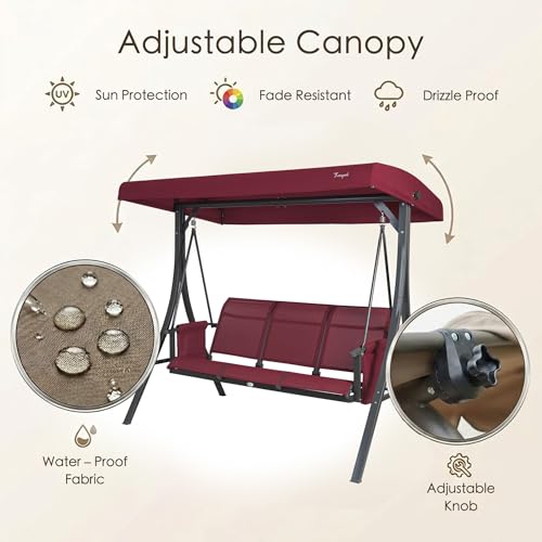 Brenda 3 Seat Outdoor Porch Swing Glider (Burgundy)