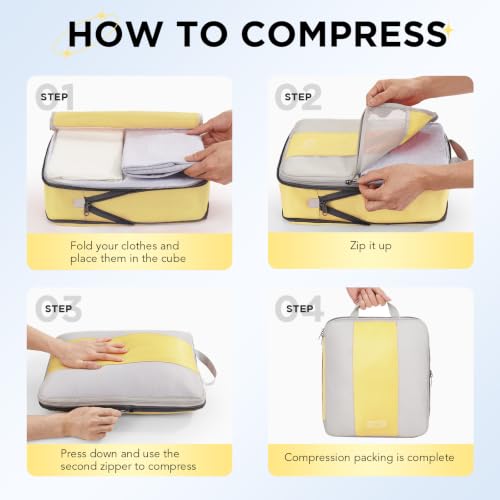 10 Set Compression Packing Cubes for Travel Essentials (Yellow)