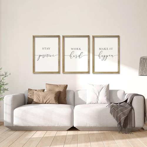 Inspirational Quotes Wall Art Decor 3 Piece 11"X16" Wood (16"L x 11"W / Stay Positive Work Hard Make It Happen（Wood))