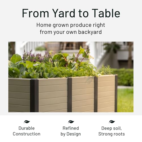 48-Inch x 48-Inch Raised Garden Bed with Tool-Free Connect System and Crafted from Recycled Materials, for Patios or Decks, Khaki (Khaki / Garden Bed)