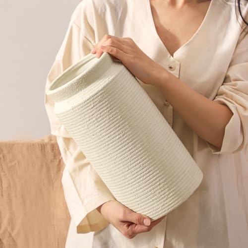 Ceramic Flower Vase 12 inch Farmhouse Rustic Vase for Home Decor Handcrafted Pottery Tall Terracotta Vases for Dining Table Decor Fireplace Living Room Bathroom Wedding Centerpiece (01-l-antique Off White)