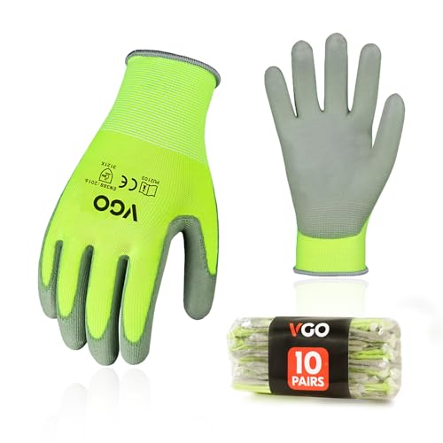 10Pairs PU Coated Safety Work Gloves (Yellow / X-Large)
