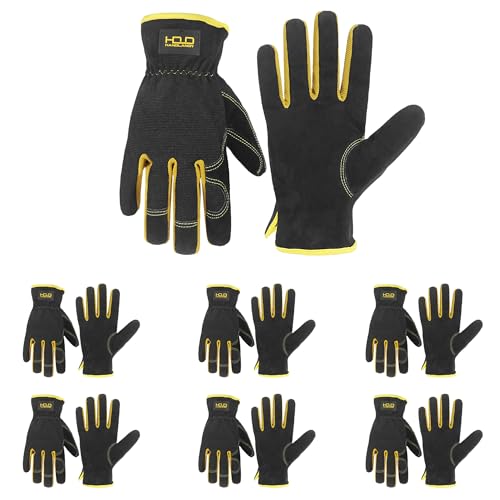 Men Leather Gardening Gloves (Black (6 Pairs) / Large)