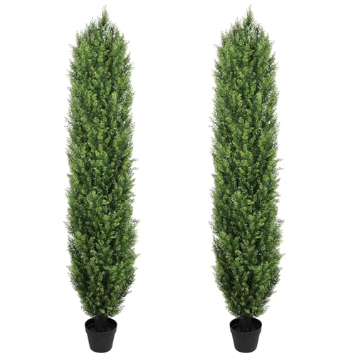 6FT Tall Artificial Topiary Cedar Trees Outdoor Set of 2 (6 Foot / Yellow Green)