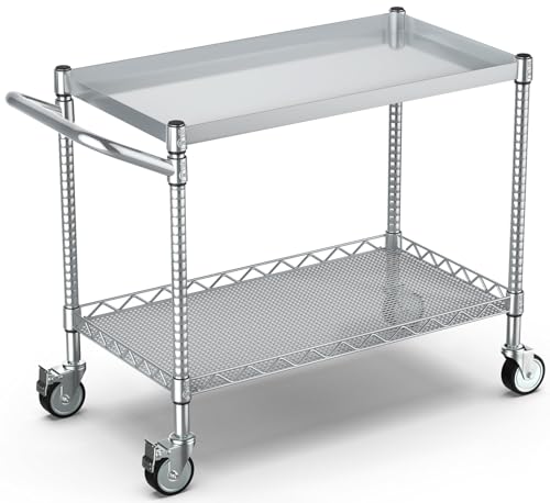 Utility Tool Cart with Wheel (2 Tier / 2-silver)