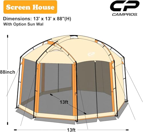 Screen House Tent 13 x 13 Ft Screened Mesh Net Wall Canopy (Beige-1 / 13'x13')