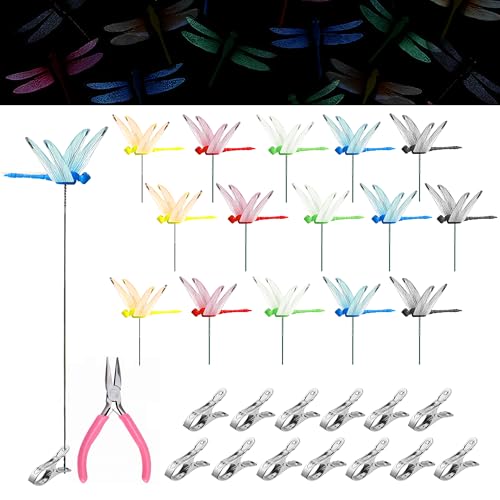 15PCS Luminous Dragonfly Hat Clip Realistic Fake Dragonflies Clip (Luminous Dragonflies-15pcs)