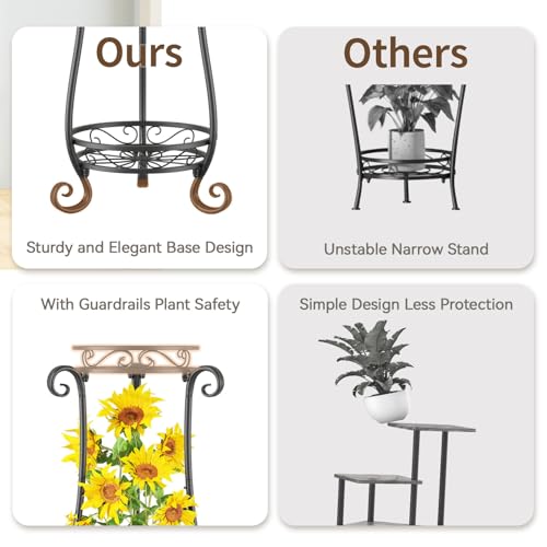 Metal Corner Plant Flower Stand Tall Indoor Outdoor (Glossy Black / 2 Tier)