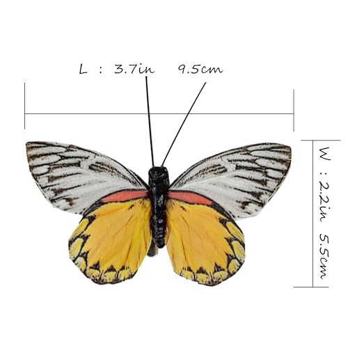 Artificial Feather 3D Butterfly Party Decorations Set of 12 with Wire 6 Color Ornaments for Home Decoration (C Wire)