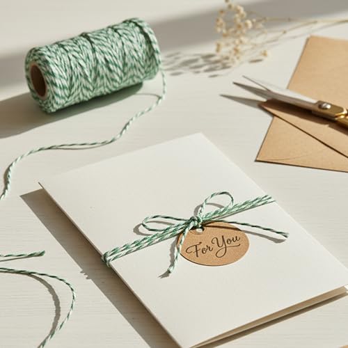 Green & White Cotton Twine 500 Feet (Green White / 12 PLY- 500 FEET- Pack of 1)