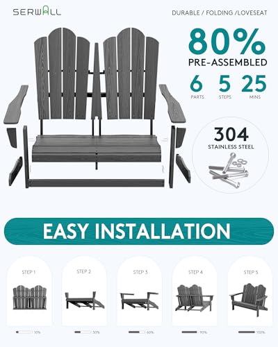 5 Pc HDPE Adirondack Set (Grey / 2 chair &2 bench &1 coffee table)