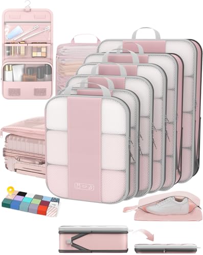 10 Pack Compression Packing Cubes for Travel Essentials (Pink)