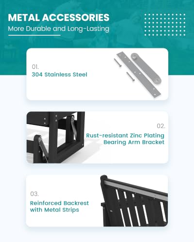 HDPE Outdoor Glider Bench Set of 4 (Black / 4 Pack)