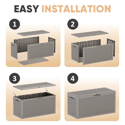 110 Gal Waterproof Outdoor Storage Box UV Resistant Deck Box (Grey / 110 Gallon)