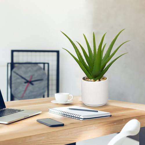 Artificial Succulent Aloe Plants 12 Inch Faux Succulents with Ceramic Pot Fake Aloe Potted Plant for Home Indoor Bathroom Table Bedroom Shelf Office Decor (Green Aloe-13")
