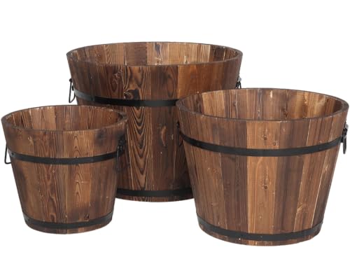 3 Pcs Whiskey Barrel Planters (Brown / Whiskey Barrel)