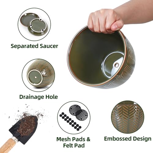 Sureasy 6.5 Inch Ceramic Plant Pots Set of 2 (Green / 6.5 inch)