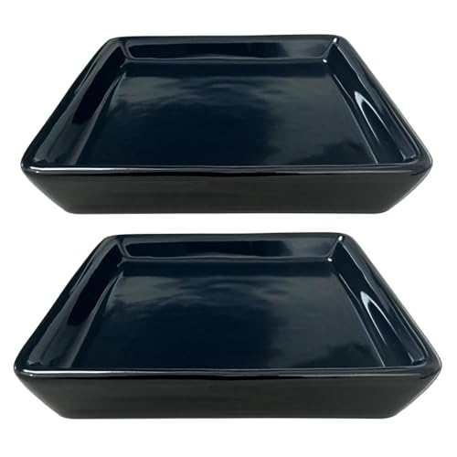 Square Ceramic Plant Saucer Tray 2 Pcs 8 9 10 Inch Black (2 Count)