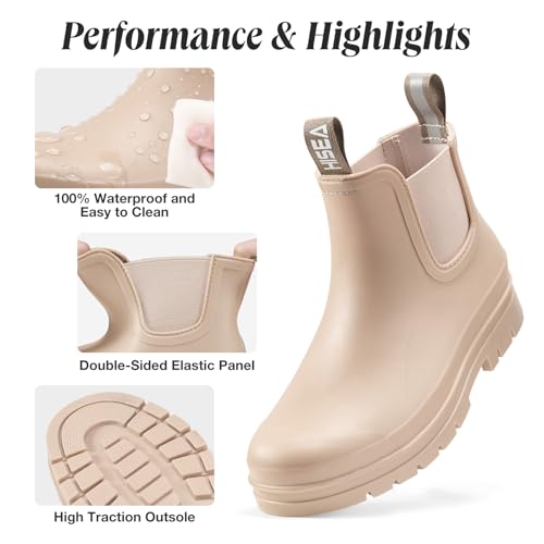 Women's Short Rain Boots Waterproof Ankle Chelsea Boots (8 / Nude)