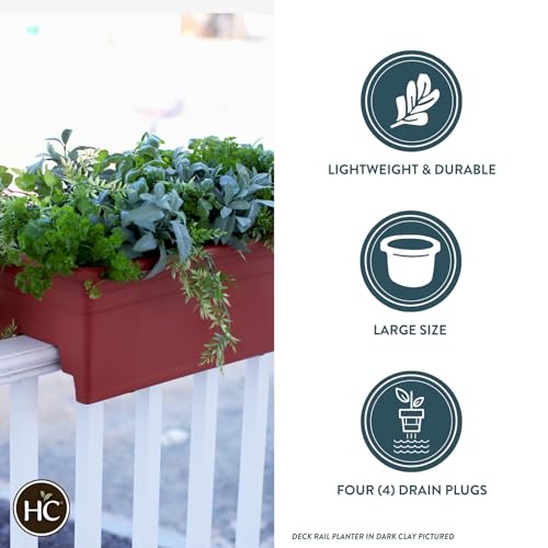24 Inch Deck Rail Box Planter Lightweight Outdoor Plastic Plant Pot for Herbs and Flowers