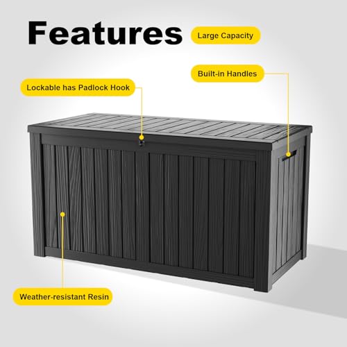 180 Gal Waterproof Outdoor Storage Box UV Resistant Deck Box (Black / 180 Gallon)