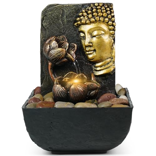 Desktop with LED Light Buddha Lotus Resin Fountain (Lotus Buddha Statue)