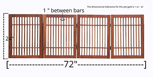 Freestanding Wooden Dog Gate Foldable Indoor Pet Gate No Drill Expandable Barrier for Doorways Stairs Hallways Portable Wood Fence for Small Dogs & Puppies (4 Panel 24" Tall / Brown Pet Gate)