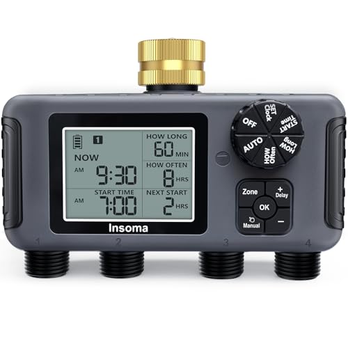 Water Timer with Brass Inlet (Black / 4 Outlets)