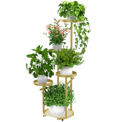 Tall 5 Tier Round Metal Corner Plant Stand Indoor (Gold / 5-Tier Round Base)