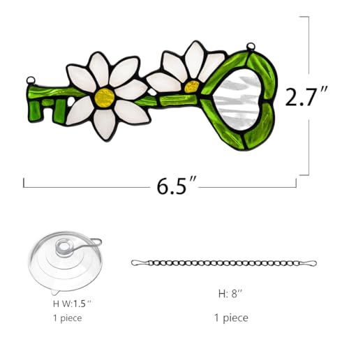 Flower Stained Glass Suncatcher for Window Hanging (White, Green)