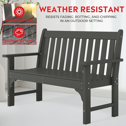 Garden Bench Farmhouse Park Front Porch for Entryway Bench Outdoor Seating Low Bench Patio Bench Outside (Grey / 51IN)