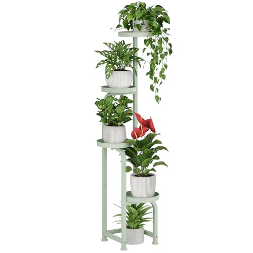 Corner Plant Stand Indoor Outdoor Tall Metal Flower Pot Stands (Mint Green / Spiral 4Tier)