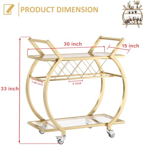 Gold Bar Cart with Glass (Gold)