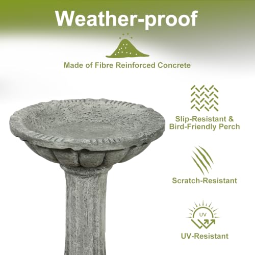 Concrete Bird Bath for Outdoor Garden (23.8" / Fluted Pedestal)