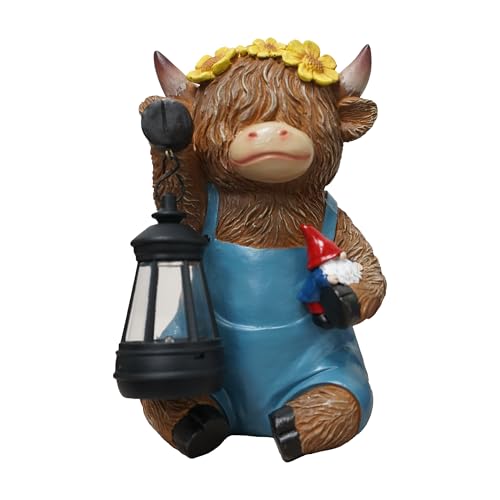 Solar Highland Cow Porch Statue with LED Lantern Garden Outdoor Decor (Solar Highland Cow Statue)